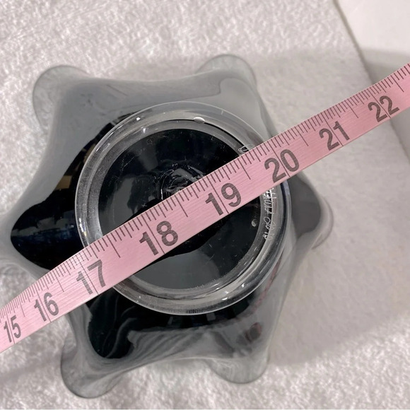 Handblown Ripple Edge Blue Black Glass Opal Cut Glass Handkerchief Vase Bowl - Picture 13 of 15